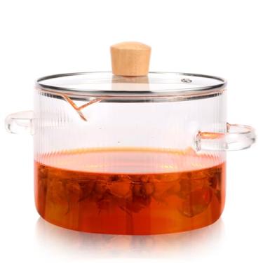 Imagem de Panela de vidro, panela de vidro com tampa, panela de vidro, panela de sopa de vidro com tampa e bico resistente ao calor, panela de vidro antiaderente para sopa, macarrão, molho, salada (1,6 L)
