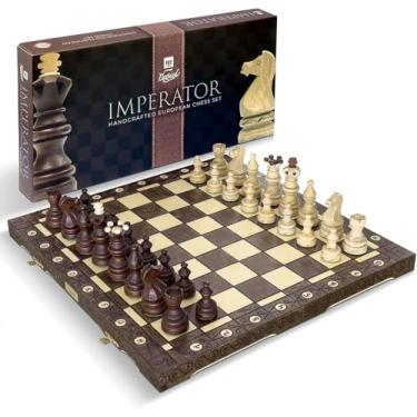 Imagem de Handmade European Wooden Chess Set with Wood Chess Pieces – Decorative Box with Storage Tray – Rustic Classic Board Game (Imperator Brown)