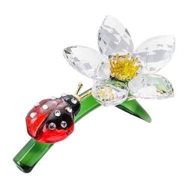 Imagem de JATYFING Crystal Flower Figurine with Ladybug, Glass Daisy Design, Red and White