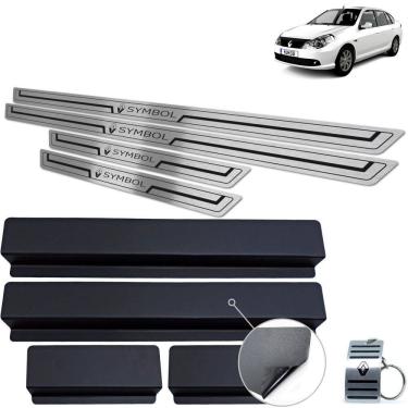 Imagem de Soleira Inox Renault Symbol 2009 a 2013 Preto Baixo Relevo