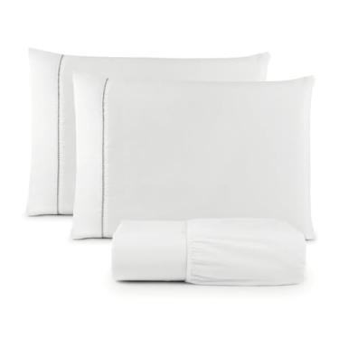 Imagem de Jogo De Lençol Casal Padrão 3pçs Micropercal 400 Fios Aveludado Não Gera Bolinhas (BRANCO)
