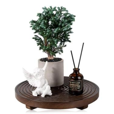 Imagem de Bandeja decorativa redonda para decoração de banheiro, suporte de madeira, organizador de bancada de cozinha para perfume, vela, planta, nogueira de 25,4 cm