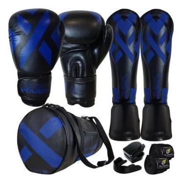 Imagem de Kit Muay Thai Luva Caneleira Bolsa Bandagem Bocal PowerX - Olimpo Espo