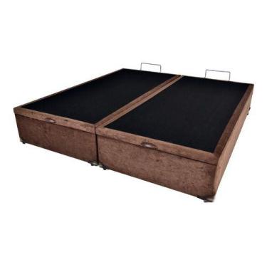 Imagem de Cama Box Baú Queen Size 158x198 Reforçada Blindagem Cor Suede Marrom -