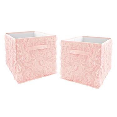 Imagem de Sweet Jojo Designs Cubo de Armazenamento de Tecido Dobrável Rosa Floral Rosa Organizador de Brinquedos Infantil Crianças - Conjunto de 2 - Flor Liso Flor Elegante Vintage Boho Shabby Chic Luxuoso Glam Roses