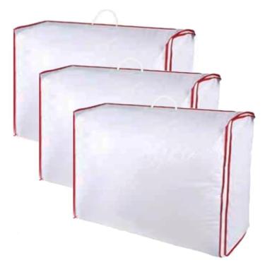Imagem de Kit com 3 Bolsa em Pvc Transparente Porta Roupas de Cama Lençóis Colchas Edredons Cobertores Organizador de Closet