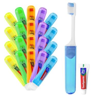 Imagem de Lilingsty Conjunto de viagem, escova de dentes e pasta de dente para viagem, embalado individualmente, inclui estojo de armazenamento, design dobrável, 5 cores, ideal para viagens de negócios e hotéis