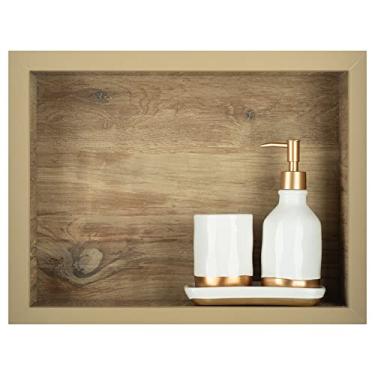 Imagem de Nicho para Banheiro em Porcelanato Polido - Madeirado 40x30x11 cm, Acabamento em Alumínio com Pintura Eletrostática, Organizador de Produtos