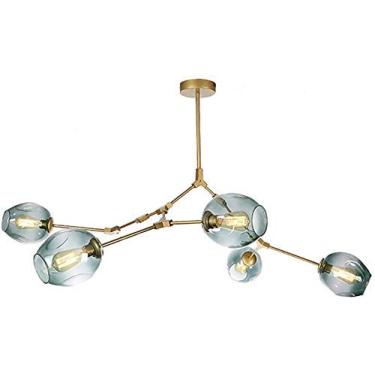 Imagem de Lustre E27 Nordic Glass Ball Chandelier Altura ajustável, Lustre preto fosco, E26 Metal Hand Blow Branches Pendant Light, Luminárias de globo de meados do século de 79"