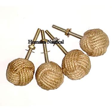 Imagem de Puxadores de porta de corda de juta/puxadores e puxadores de gaveta de nó de corda/puxadores de puxar e empurrar para armários, guarda-roupas e armários/decoração de ferragens náuticas, 47 mm