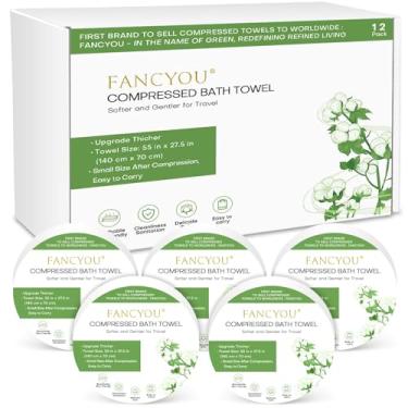 Imagem de fancyou Toalha de banho comprimida 12 peças 139.7 cm x 69.8 cm tamanho viagem mini moeda toalha descartável lavável e reutilizável acampamento pano e limpeza (verde)