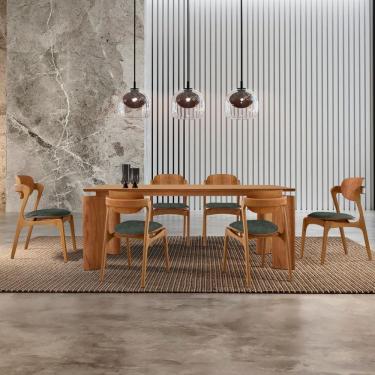 Imagem de Mesa de Jantar Tokyo Tampo 180cm Madeira Laminado com 6 Cadeiras Celeste Gold Jade/ Cinamomo Imbuia