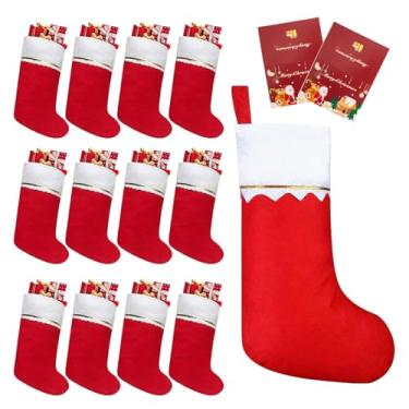 Imagem de Mkzruulf 12 peças de meias de feltro de Natal de 38 cm para lembrancinhas de festa de 38 cm, meias de decoração de Natal, meias rústicas de Papai Noel para decorações de casa (2 cartões)