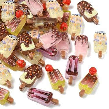 Imagem de Stiesy 100 peças de pingentes de geleca de picolé, cabochão de cores mistas, transparente e opaca, resina, chocolate, sorvete, sem buracos, contas planas para artesanato faça você mesmo, scrapbook