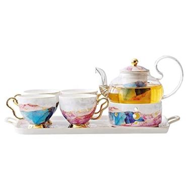 Imagem de Conjunto de 6 peças de café British Bone China conjunto de chaleira de vidro de aquecimento com bandeja conjunto de chá, bule de chá, xícara de café, caneca de chá, xícaras de chá, conjunto de