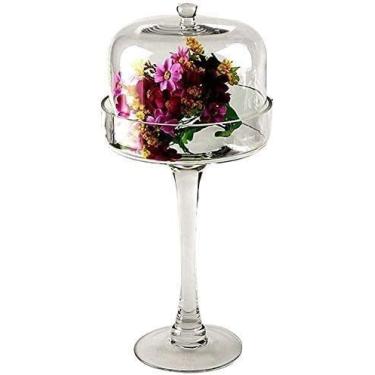 Imagem de Conjunto de bandeja de vidro de suporte de bolo multifuncional prato de lanche de sobremesa cozinha capa contra poeira hotel restaurante cúpula bandeja decorativa fácil de limpar (tamanho: 17,217,233