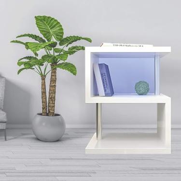 Imagem de PEYNIR Mesa de cabeceira branca luzes LED moderna mesa de cabeceira elegante mesa de cabeceira quarto mesa lateral conjunto de 2 armários de cabeceira exclusivos baú de cabeceira estreito