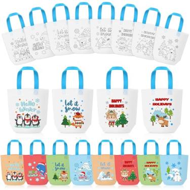 Imagem de Sacos de presente para colorir Polar Animals para crianças – 24 peças de inverno colorem a granel seus próprios sacos de presente com alça Hello Winter reutilizável não tecido para colorir pacote para
