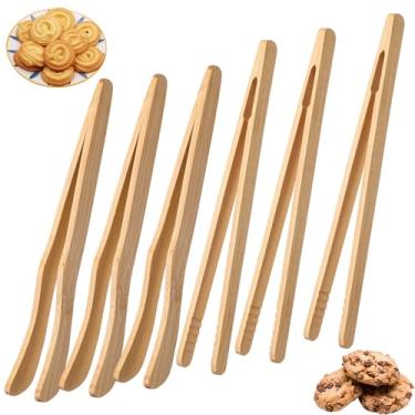 Imagem de Conjunto de 6 pinças de torradeira de madeira, multiuso, utensílios de cozinha de bambu, reutilizáveis para pão, picles, salada, lanche, queijo, macarrão, frutas, muffin, bacon, acessórios
