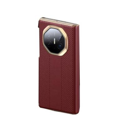 Imagem de LYJSMGZ Capa de couro para Huawei Mate XT, capa de galvanização fina inteligente antiderrapante à prova de choque proteção de eixo duplo flip magnética capa de telefone comercial, vermelha, Mate XT