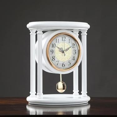 Imagem de Relógio de mesa clássico de madeira vintage para sala de estar, relógio de mesa grande, pêndulo, alarme, prateleira, relógios de secretária, relógio para casa, presente de decoração (branco 9, 4 x 7