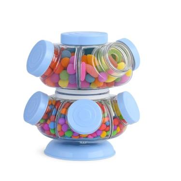 Imagem de Baleiro Duplo De Vidro Giratório Decorativo Retrô Colorido Pequeno Vidro&Decor (Azul)