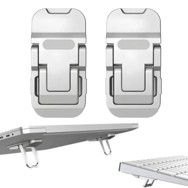 Imagem de Onejunbb 2 peças de suportes dobráveis para laptop de liga de zinco, pés de elevação de teclado de computador portátil com 2 ângulos ajustáveis, suporte autoadesivo invisível para notebook de 10 a 17