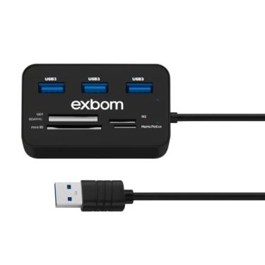 Imagem de Hub USB 3.0, Leitor de Cartões Multifuncional, Preto, 3 Portas USB, Compatível com SD, M2, Micro SD