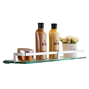 Imagem de Prateleira de banheiro prateleira de vidro de alumínio banheiro camada única espelho moldura frontal suporte de armazenamento de cosméticos montado na parede (cor: transparente, tamanho: 5013 cm)