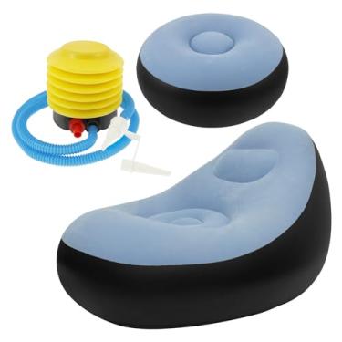 Imagem de Cadeira inflável com sofá inflável portátil otomano com superfície flocada Cadeira de ar inflável confortável para sala de estar interna, quarto, acampamento, piquenique, praia (azul, 1 pacote)