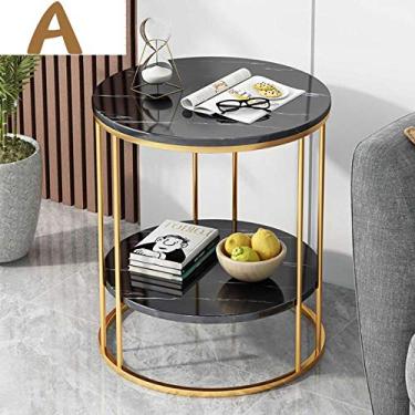 Imagem de Mesa lateral de café nórdica simples de ferro dupla camada pequena mesa de café cantos de mesa de chá sala de estar redonda mini sofá mesa lateral com rack de armazenamento móveis pequenos (cor: A)