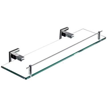 Imagem de WYUYIWH Prateleira de vidro de banheiro prateleira de cosméticos de camada única para banheiro espelho de banheiro cobre moldura frontal prateleira de vidro de banheiro (tamanho: 45 cm/17,7 polegadas