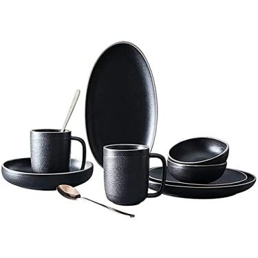Imagem de Conjunto de jantar elegante para restaurante e casa de luxo, conjunto de louça de porcelana para 2 pessoas, conjunto de pratos e tigelas simples estilo europeu, conjunto de louça de cozinha de cor