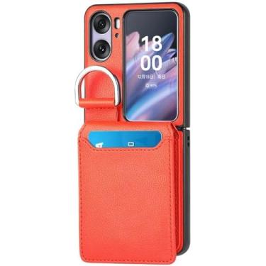 Imagem de Only CB Capa carteira para Oppo Find N2 Flip com suporte para cartão, capa traseira fina de couro premium flip com suporte para Oppo Find N2 Flip Laranja