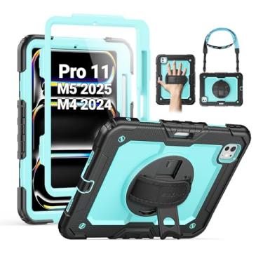 Imagem de SEYMAC Capa para iPad Pro de 11 polegadas 2024 (M4), capa protetora resistente à prova de choque com protetor de tela, suporte giratório de 360°, alça de mão/ombro e suporte de caneta para iPad Pro 11