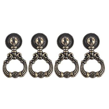 Imagem de Puxadores de armário retrô 4 peças puxadores de gaveta de liga de zinco antigos puxadores de porta de armário vintage ferragens de móveis 59 mm (bronze 5,9 x 2,2 cm)