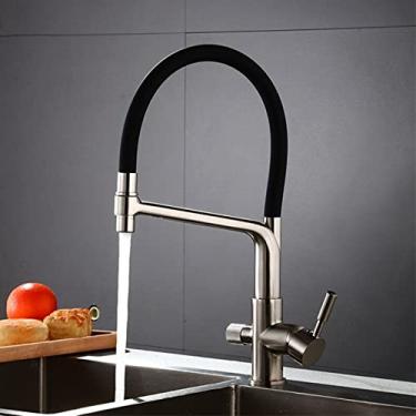 Imagem de WYUYIWH Torneira de cozinha, torneira de pia de latão único furo único, com rotação de 360°, torneira misturadora quente e fria, torneira de pulverização removível, torneira de filtro de água