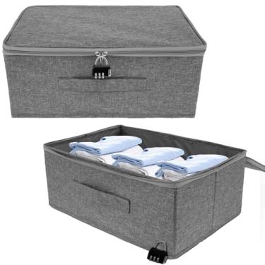 Imagem de Pacote com 2 caixas de armazenamento discretas e trancáveis, caixa de armazenamento dobrável para roupas com zíper e alça, caixa de armazenamento privada de grande capacidade para quarto, brinquedos