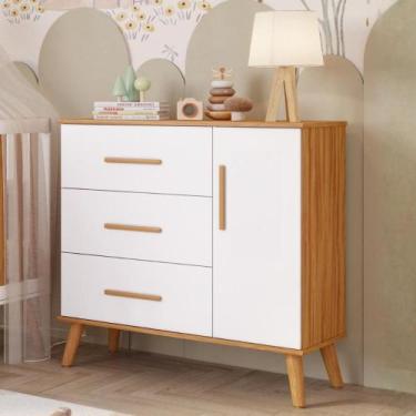 Imagem de Cômoda Bebê Infantil 3 Gavetas 1Porta 100% MDF Pé Palito - Faura, Amen