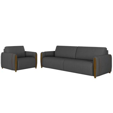 Imagem de Conjunto Decorativo Poltrona e Sofá 223cm Maceió Linho Chumbo - Gran Belo