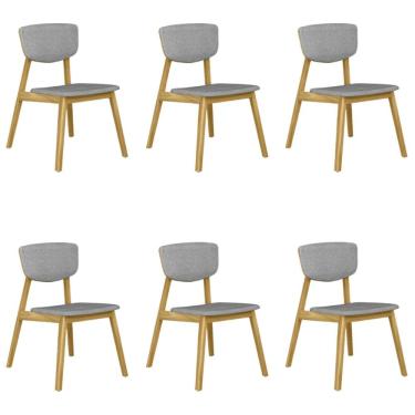 Imagem de Kit 6 Cadeiras Decorativas Sala de Jantar Madeira Maciça Lang Linho Cinza/Freijó - Gran Belo