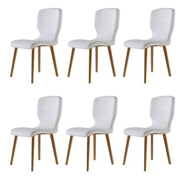 Imagem de Kit 6 Cadeiras Decorativas Sala de Jantar Madeira Maciça Parker Linho Cinza Claro - Gran Belo