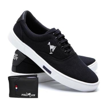 Imagem de Kit Tênis Masculino Polo Joy Lona Amarração + Carteira, Preto, Branco,