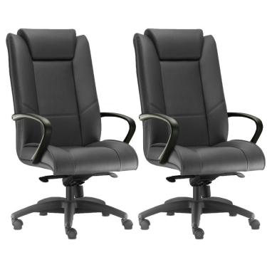 Imagem de Kit 02 Cadeiras de Escritório Presidente Executiva New Onix F02 Couro Ecológico Preto - Lyam Decor