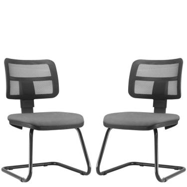 Imagem de Kit 02 Cadeiras de Escritório Recepção Fixa Zip L02 Crepe Cinza - Lyam Decor