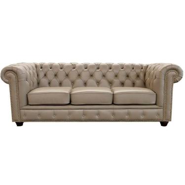Imagem de Sofá 3 Lugares Sala de Estar 235cm Chesterfield Pés Madeira Couro Avelã - Gran Belo