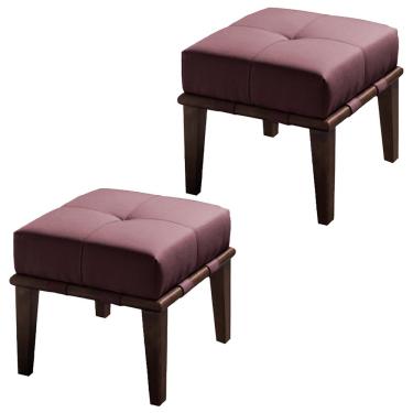 Imagem de Kit 02 Puffs Decorativos 45cm Martínez Veludo Pés Madeira Rosa/Imbúia - Gran Belo