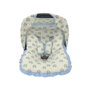 Imagem de Kit Completo para Bebê Conforto – Universal com Capa, Capota e Protetores de Cinto – Tecido 100% Algodão – Confortável e Macio (Elefante Azul)
