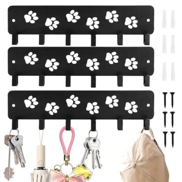 Imagem de blackonvlm Suporte de parede de 3 peças, suporte de coleira de cachorro para parede, suporte de armazenamento de objetos ao ar livre, porta-chaves montado na parede, cabides para porta da frente