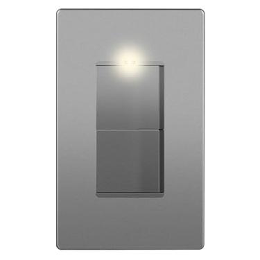 Imagem de LIDER Interruptor Duplo Iluminado Com Acabamento Fosco E Design Minimalista, Placa De Parede Sem Parafusos, Combinação Decorador Moldura, Terminal Aterramento, Pólo Único, 15A, 120V, Cinza Espacial